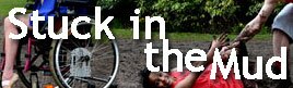 Image of our disabled and non-disabled dancers from a photoshoot in the mud with the words 'Stuck in teh Mud' to identify the summer dance production category of our blog